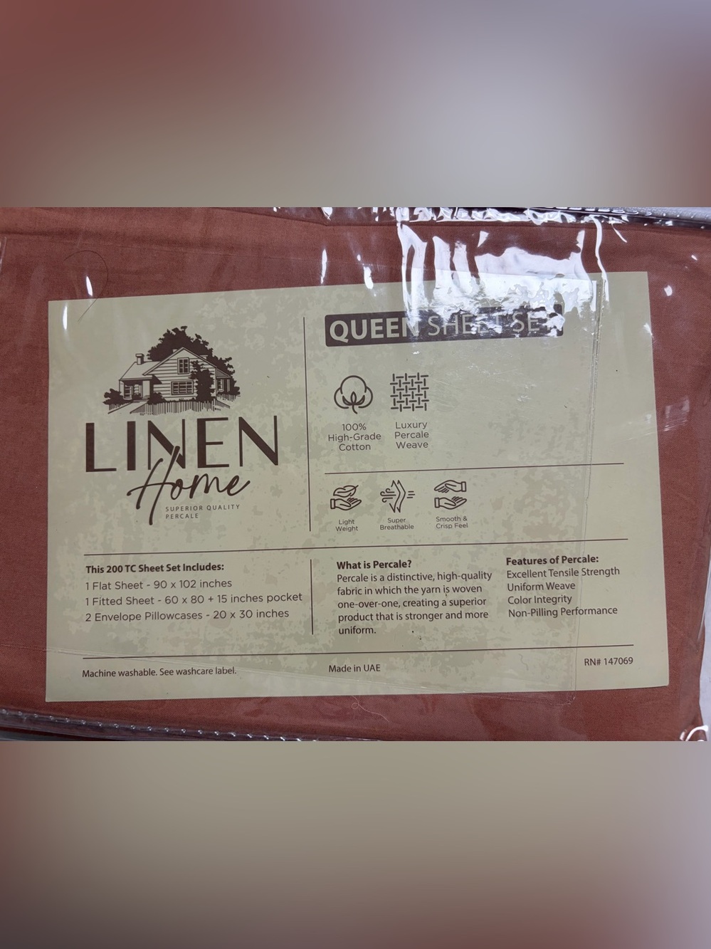Queen Sheet Set - Burnt Orange 100% Cotton - Picture 5 of 7